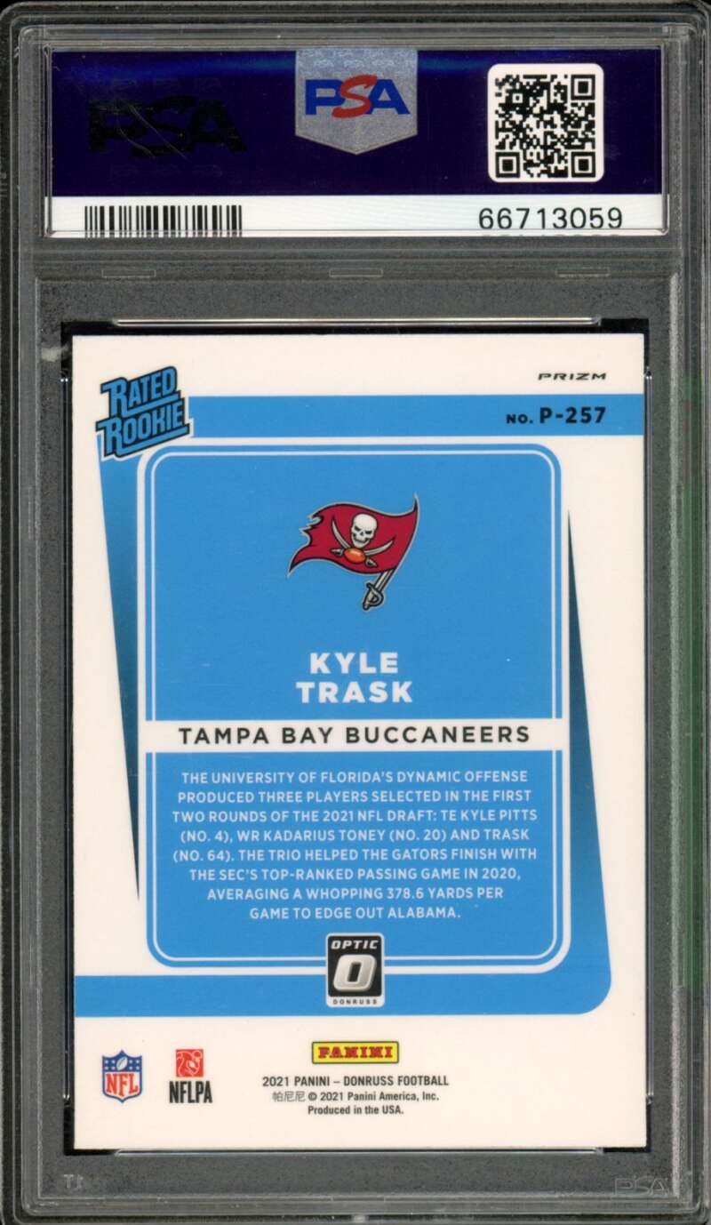 Kyle Trask Rookie Card 2021 Donruss Optic Preview Pink #P257 PSA 10 Image 2