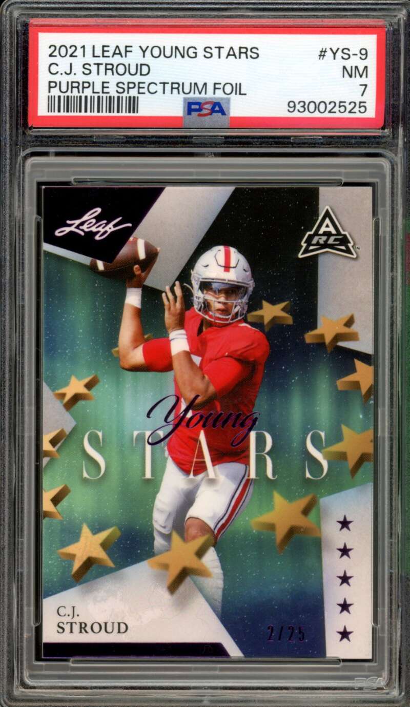 C.J. Stroud Rookie 2021 Leaf Young Stars Purple Spectrum Foil (2/25) #9 PSA 7 Image 1