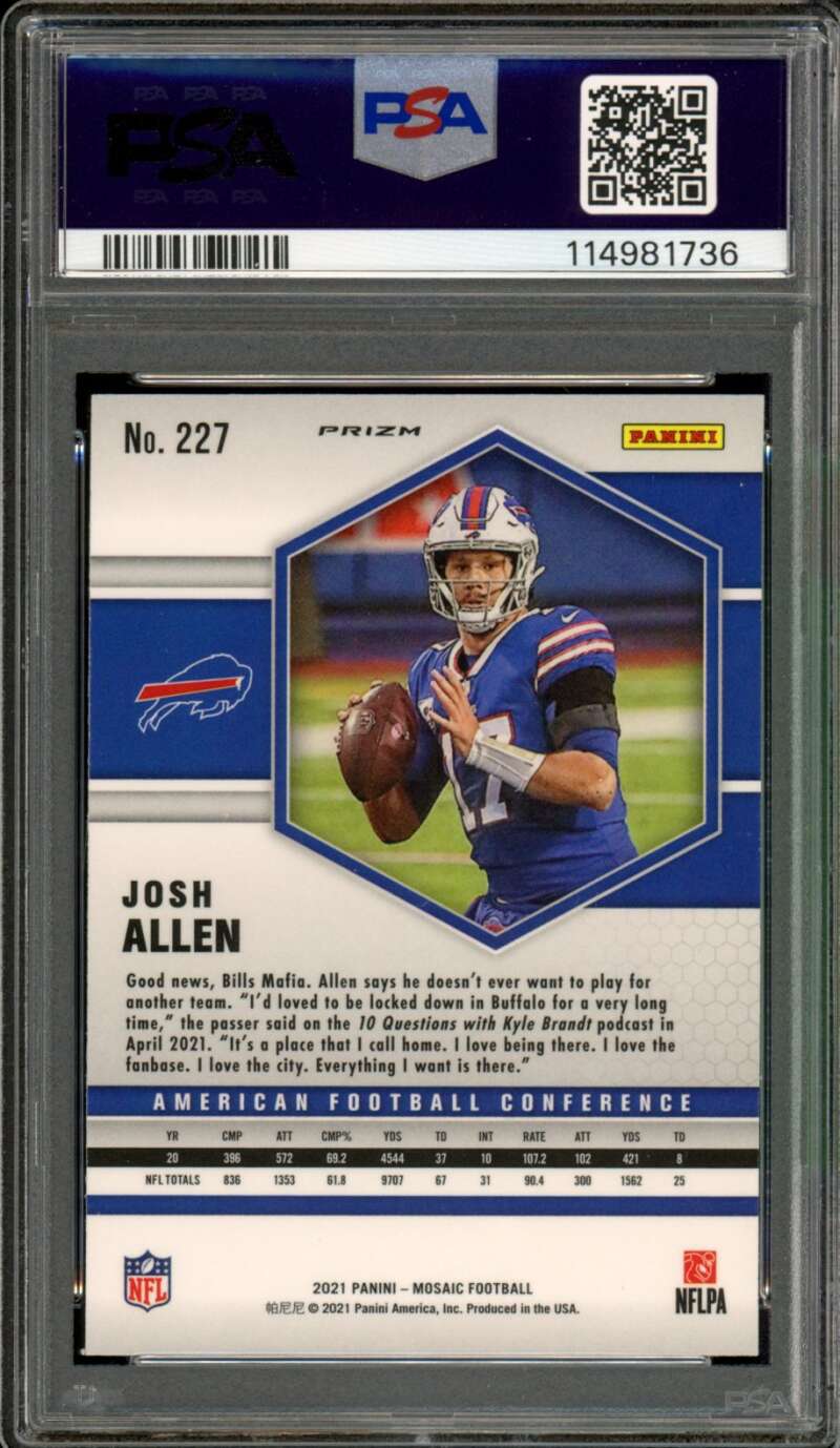 Josh Allen Card 2021 Mosaic Silver #227 PSA 9 Image 2
