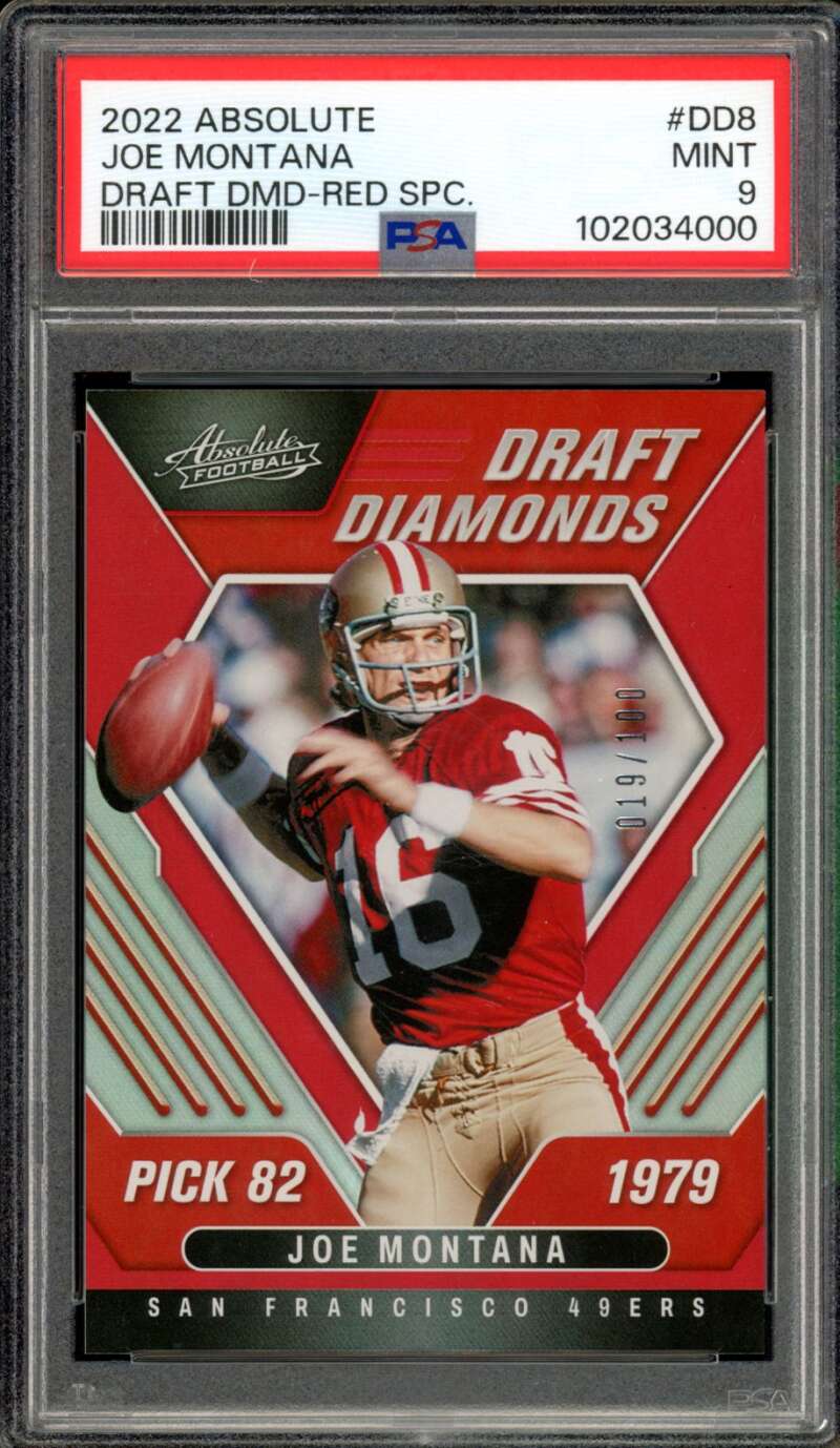 Joe Montana Card 2022 Absolute Draft DMD-Red SPC (19/100) #DD8 PSA 9 Image 1