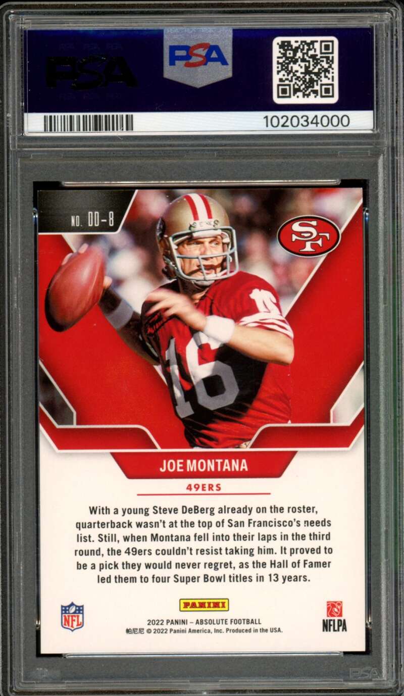 Joe Montana Card 2022 Absolute Draft DMD-Red SPC (19/100) #DD8 PSA 9 Image 2