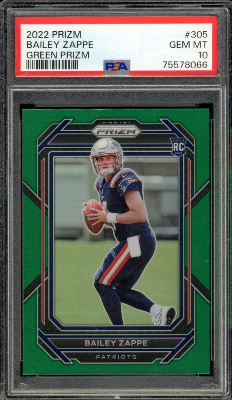 Bailey Zappe Rookie Card 2022 Prizm Green #305 PSA 10 Image 1