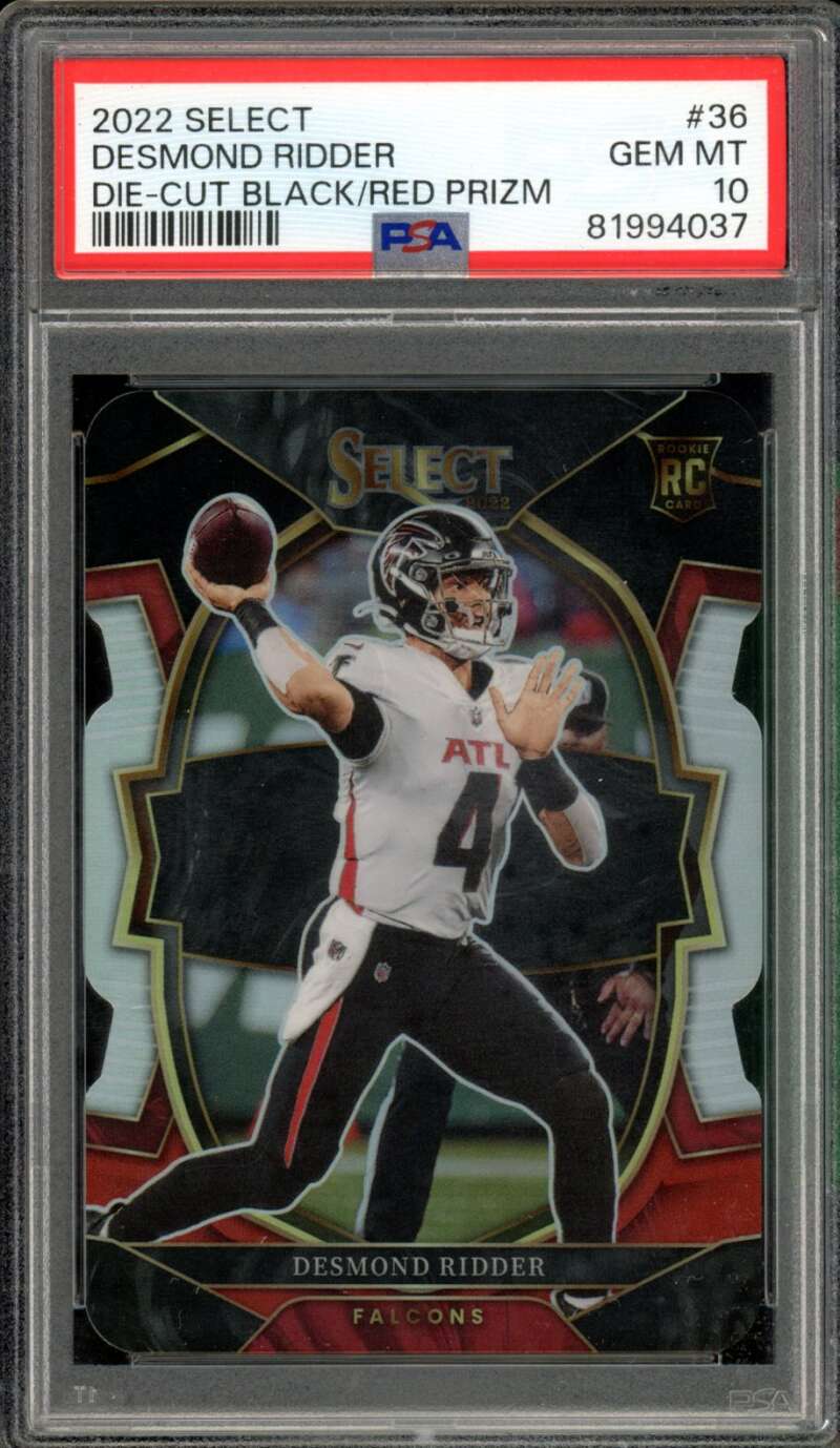 Desmond Ridder Rookie Card 2022 Select Die Cut Black/Red Prizm #36 PSA 10 Image 1