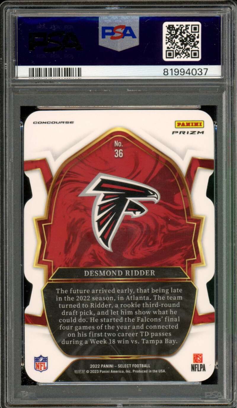 Desmond Ridder Rookie Card 2022 Select Die Cut Black/Red Prizm #36 PSA 10 Image 2