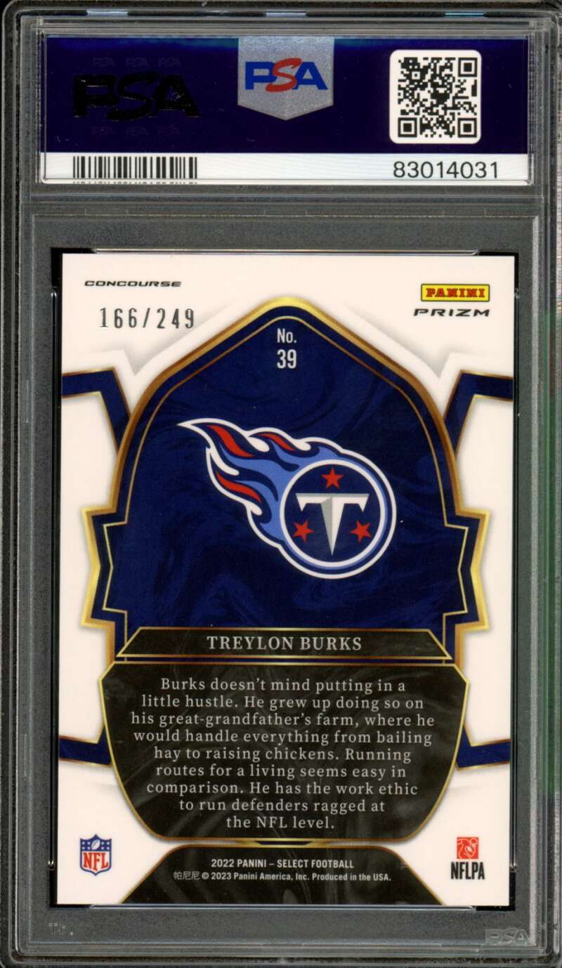 Treylon Burks Rookie Card 2022 Select Tri Color Prizm #39 PSA 10 Image 2