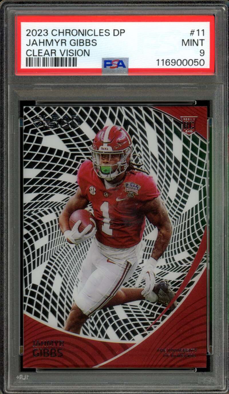 Jahmyr Gibbs Rookie Card 2023 Chronicles DP Clear Vision #11 PSA 9 Image 1