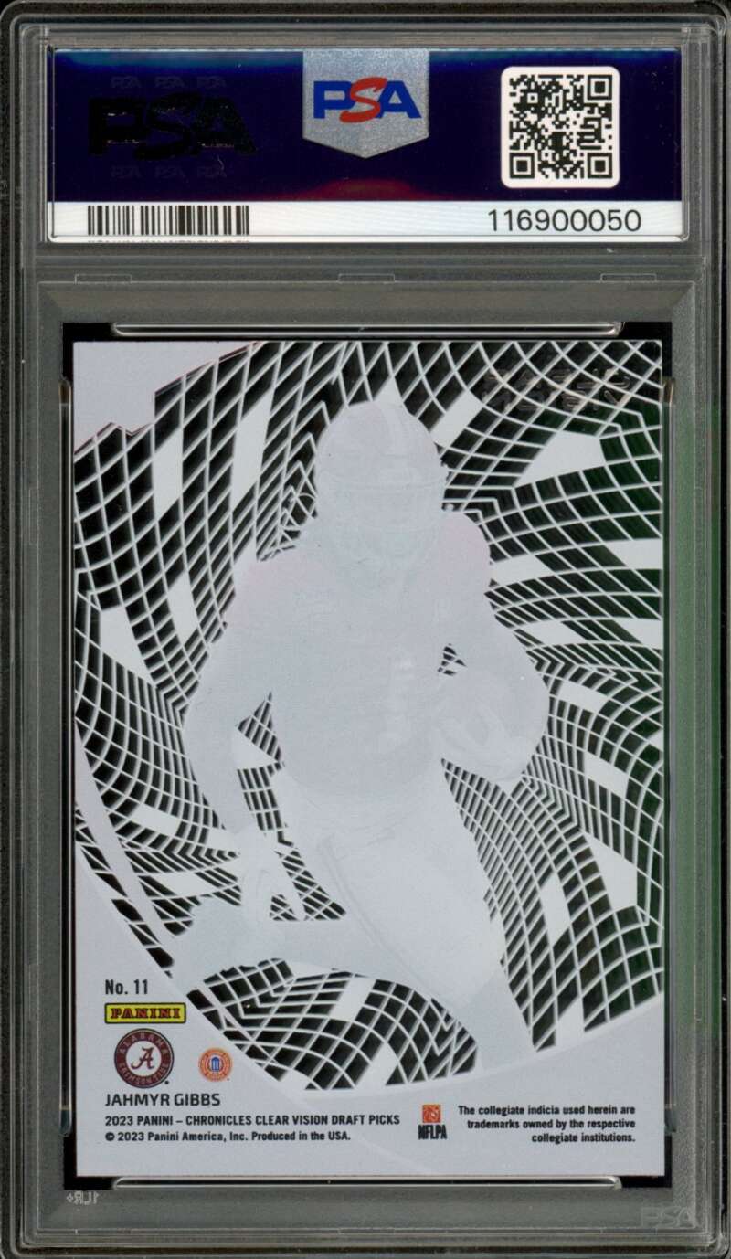 Jahmyr Gibbs Rookie Card 2023 Chronicles DP Clear Vision #11 PSA 9 Image 2