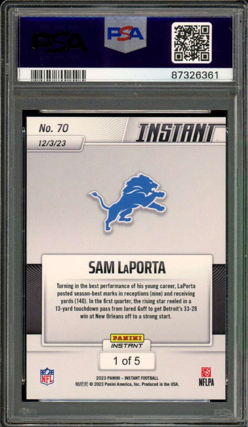 Sam Laporta Rookie Card 2023 Instant Versicolor (1/5) #70 PSA 10 Image 2