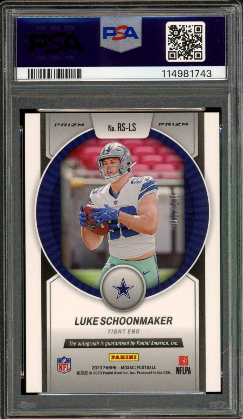 Luke Schoonmaker Rookie 2023 Mosaic Scripts-No Huddle Gold (6/10) #RSLS PSA 10 Image 2
