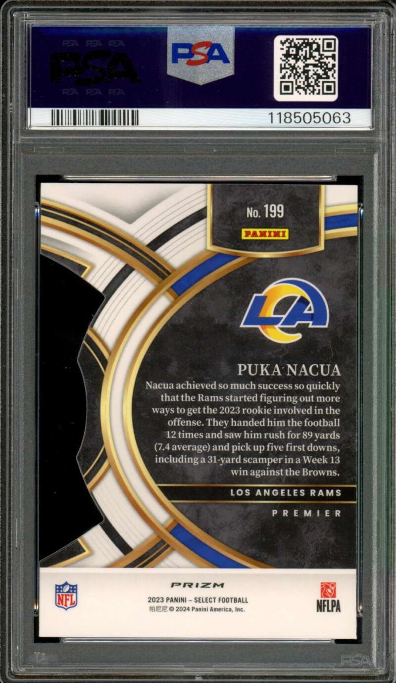Puka Nacua Rookie Card 2023 Select Die Cut Black Gold Prizm #199 PSA 9 Image 2