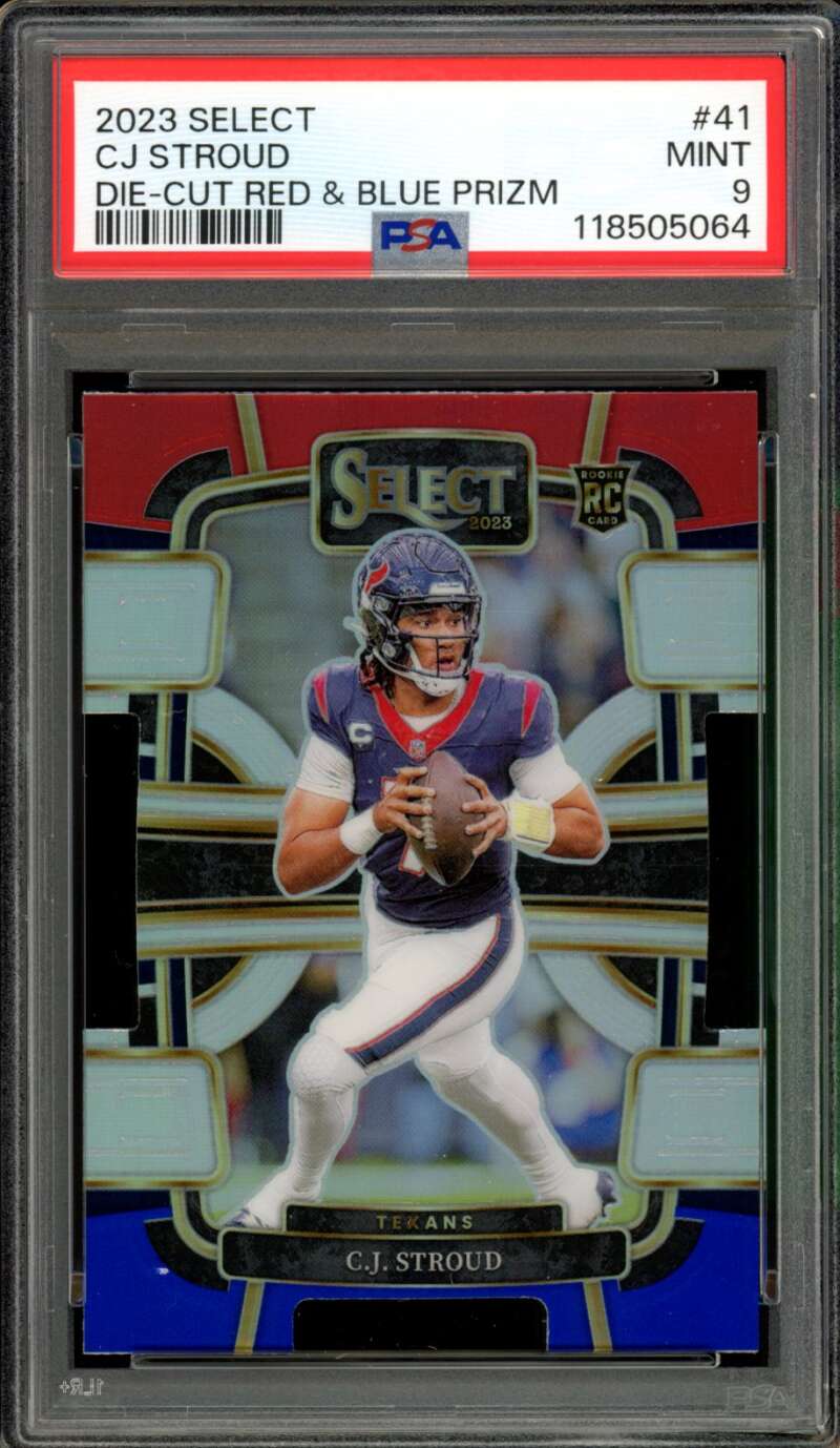 C.J. Stroud Rookie Card 2023 Select Die-Cut Red Blue Prizm #41 PSA 9 Image 1