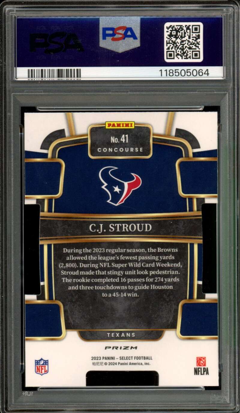 C.J. Stroud Rookie Card 2023 Select Die-Cut Red Blue Prizm #41 PSA 9 Image 2