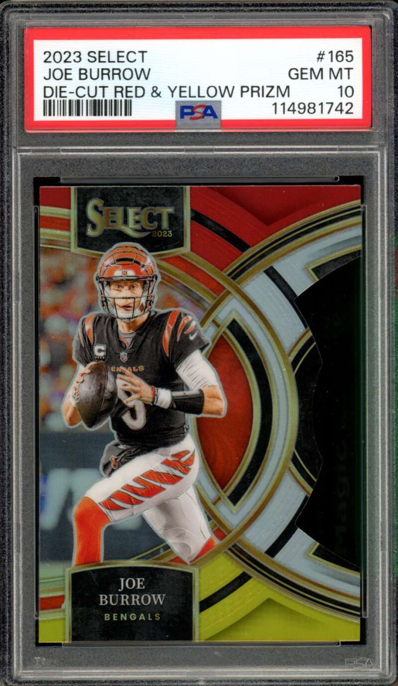 Joe Burrow Card 2023 Select Die-Cut Red Yellow Prizm #165 PSA 10 Image 1
