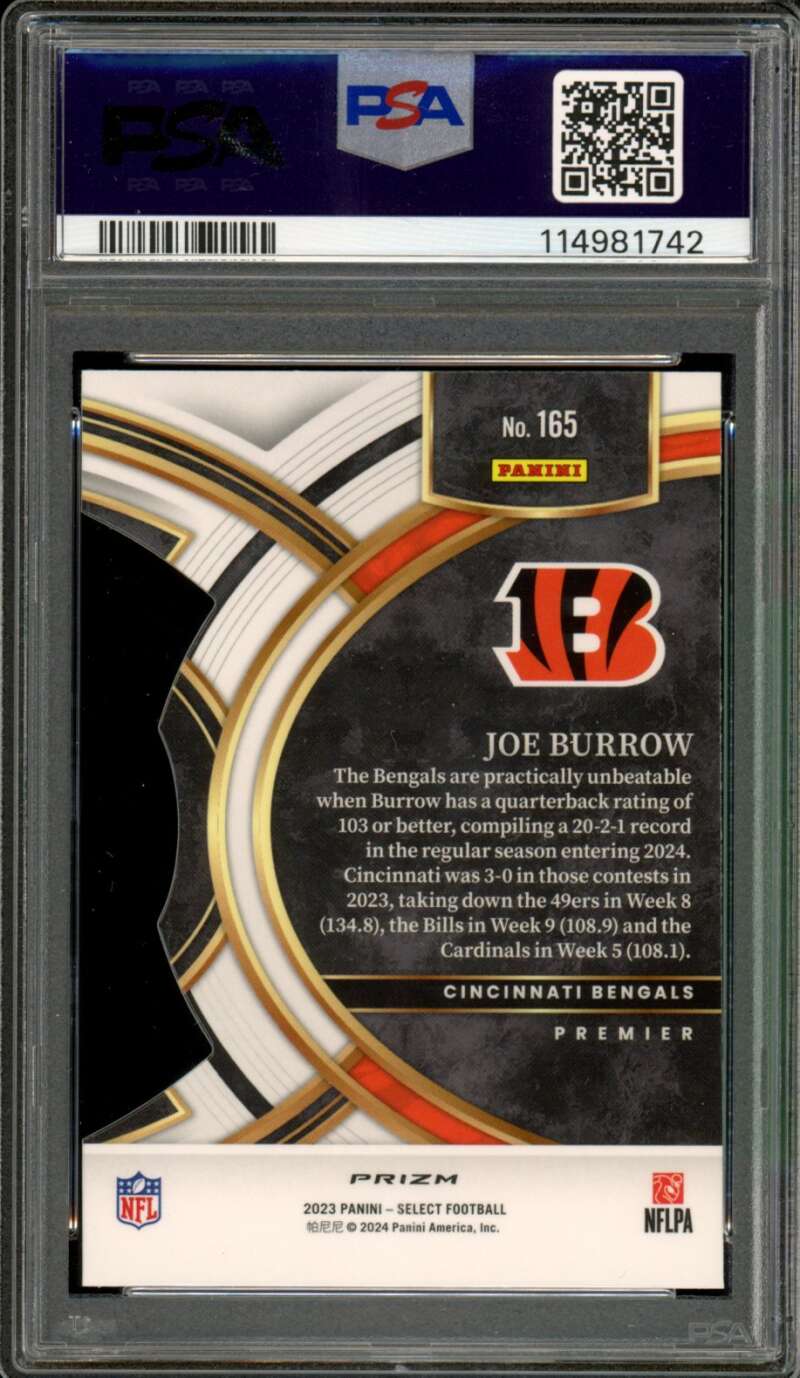 Joe Burrow Card 2023 Select Die-Cut Red Yellow Prizm #165 PSA 10 Image 2
