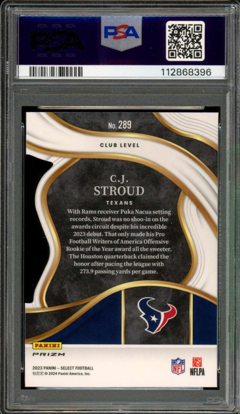 C.J. Stroud Rookie Card 2023 Select Silver Prizm #289 PSA 9 Image 2