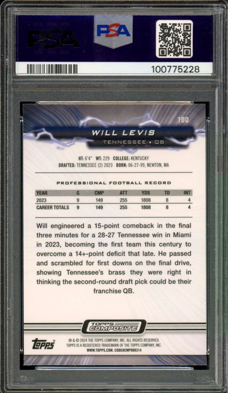 Will Levis Rookie Card 2023 Topps Composite #100 PSA 10 Image 2