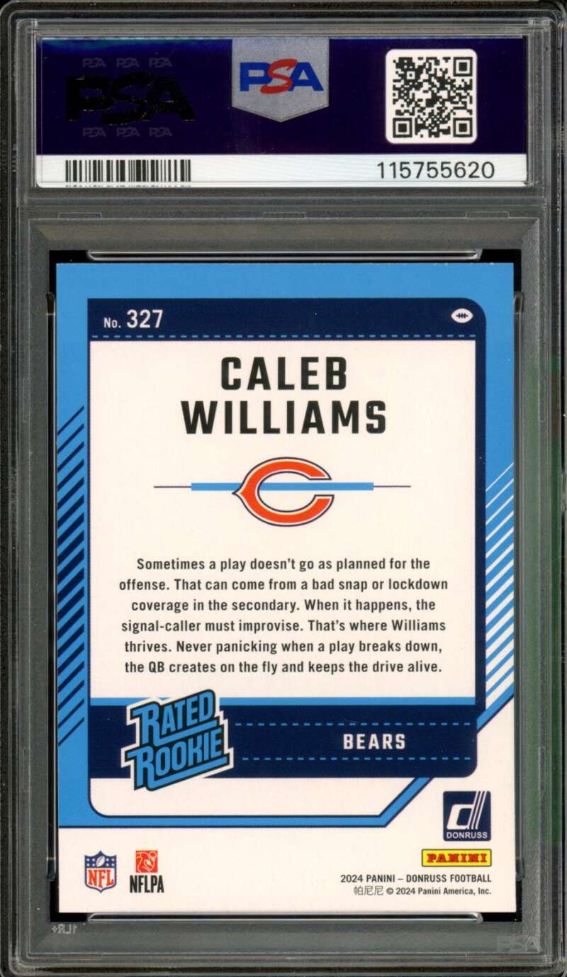 Caleb Williams Rookie Card 2024 Donruss #327 PSA 9 Image 2