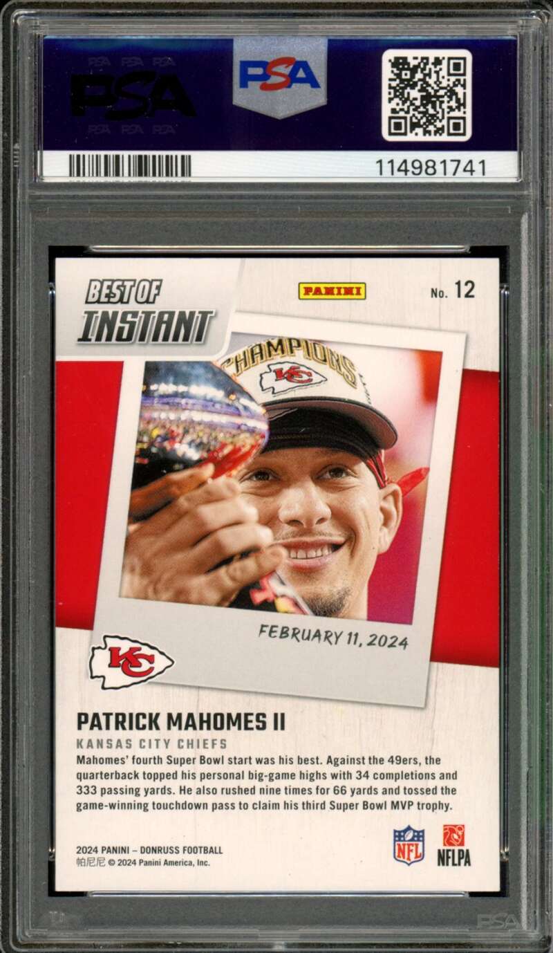 Patrick Mahomes II Card 2024 Donruss Best Of Instant #12 PSA 9 Image 2