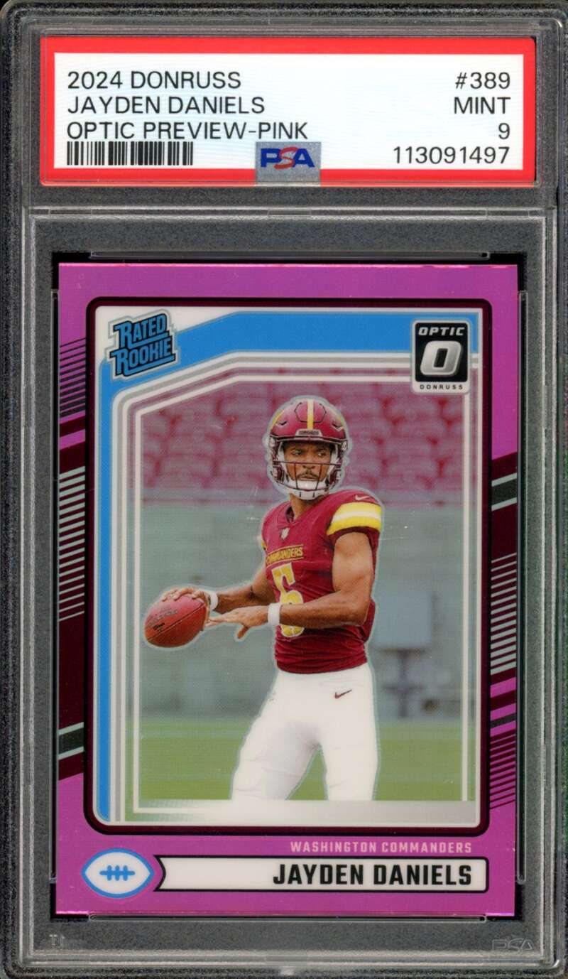 Jayden Daniels Rookie Card 2024 Donruss Optic Preview-Pink #389 PSA 9 Image 1