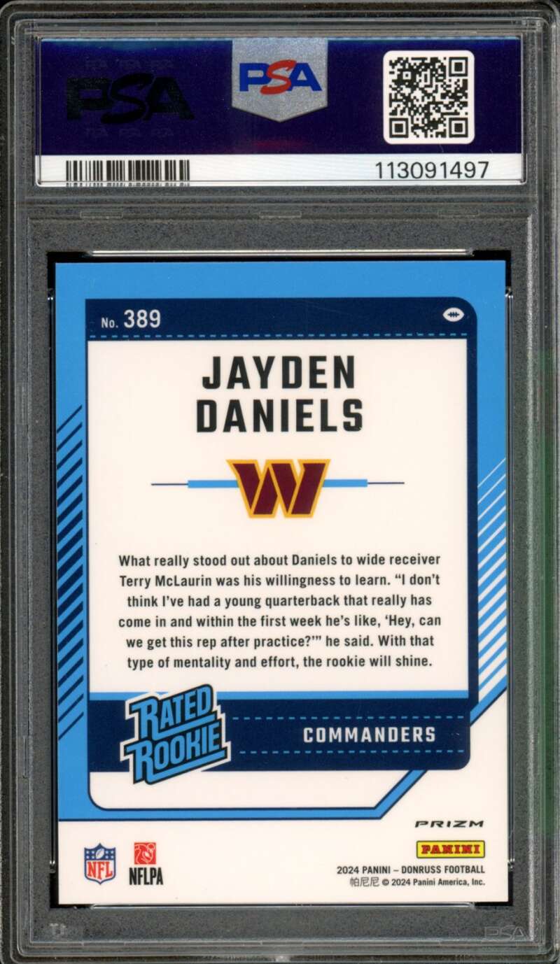 Jayden Daniels Rookie Card 2024 Donruss Optic Preview-Pink #389 PSA 9 Image 2