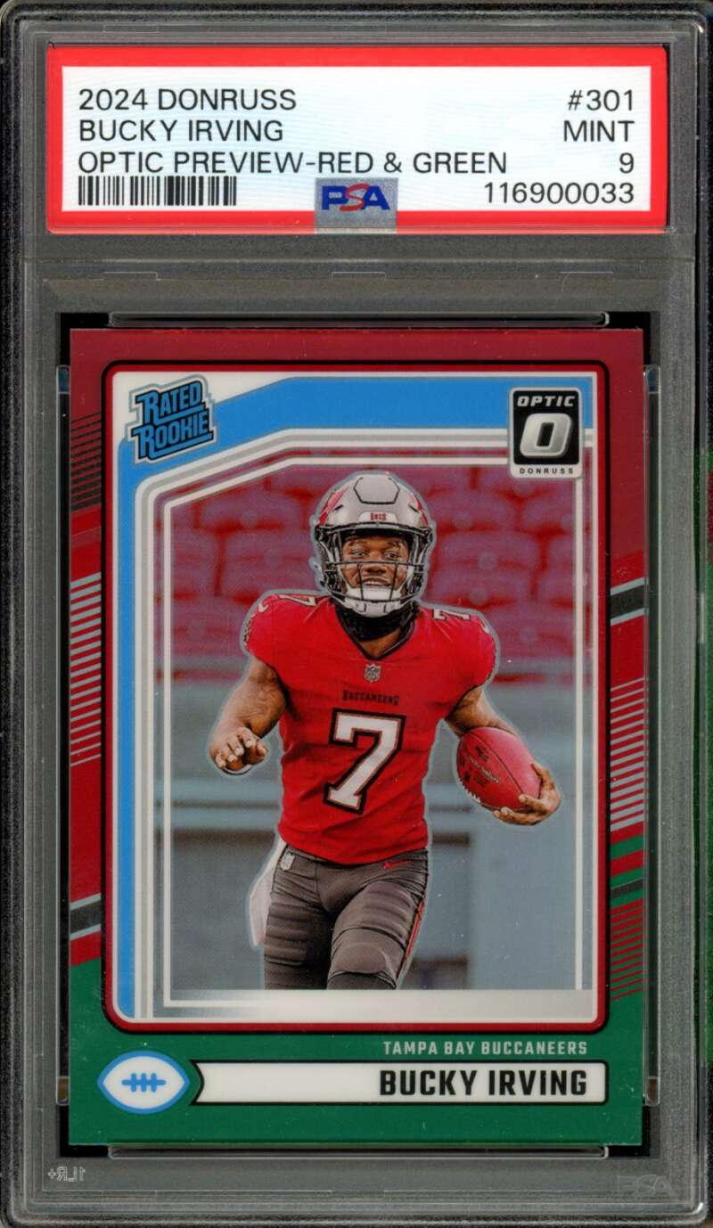 Bucky Irving Rookie Card 2024 Donruss Optic Preview-Red Green #301 PSA 9 Image 1