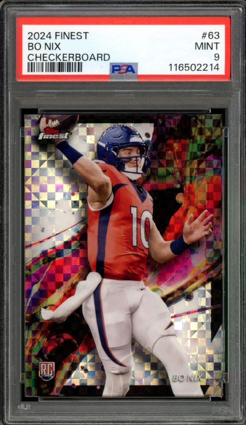 Bo Nix Rookie Card 2024 Finest Checkerboard #63 PSA 9 Image 1