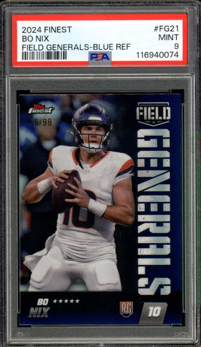 Bo Nix Card 2024 Finest Field Generals Blue Refractor (76/99) #FG21 PSA 9 Image 1
