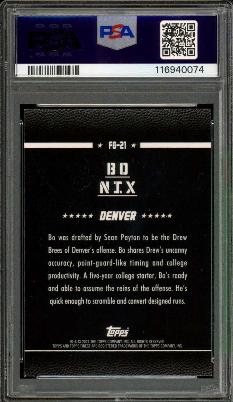 Bo Nix Card 2024 Finest Field Generals Blue Refractor (76/99) #FG21 PSA 9 Image 2