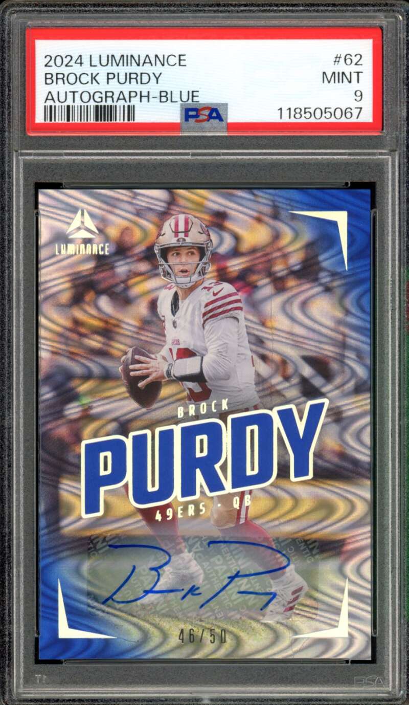 Brock Purdy Card 2024 Luminance Autograph Blue (46/50) #62 PSA 9 Image 1