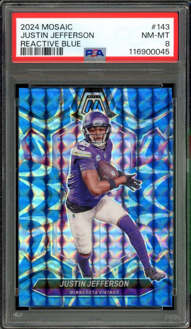 Justin Jefferson Card 2024 Mosaic Reactive Blue #143 PSA 8 Image 1