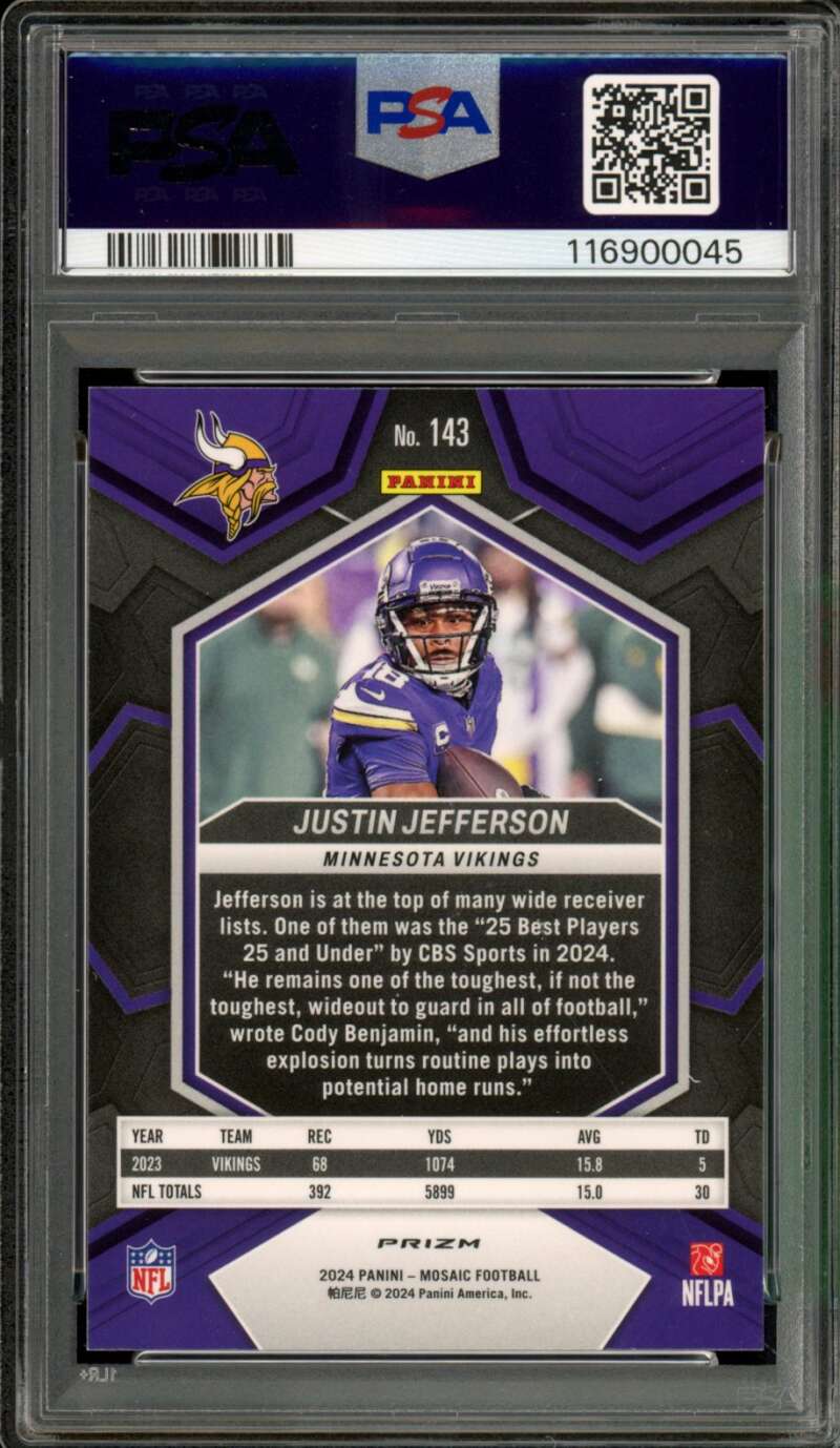 Justin Jefferson Card 2024 Mosaic Reactive Blue #143 PSA 8 Image 2