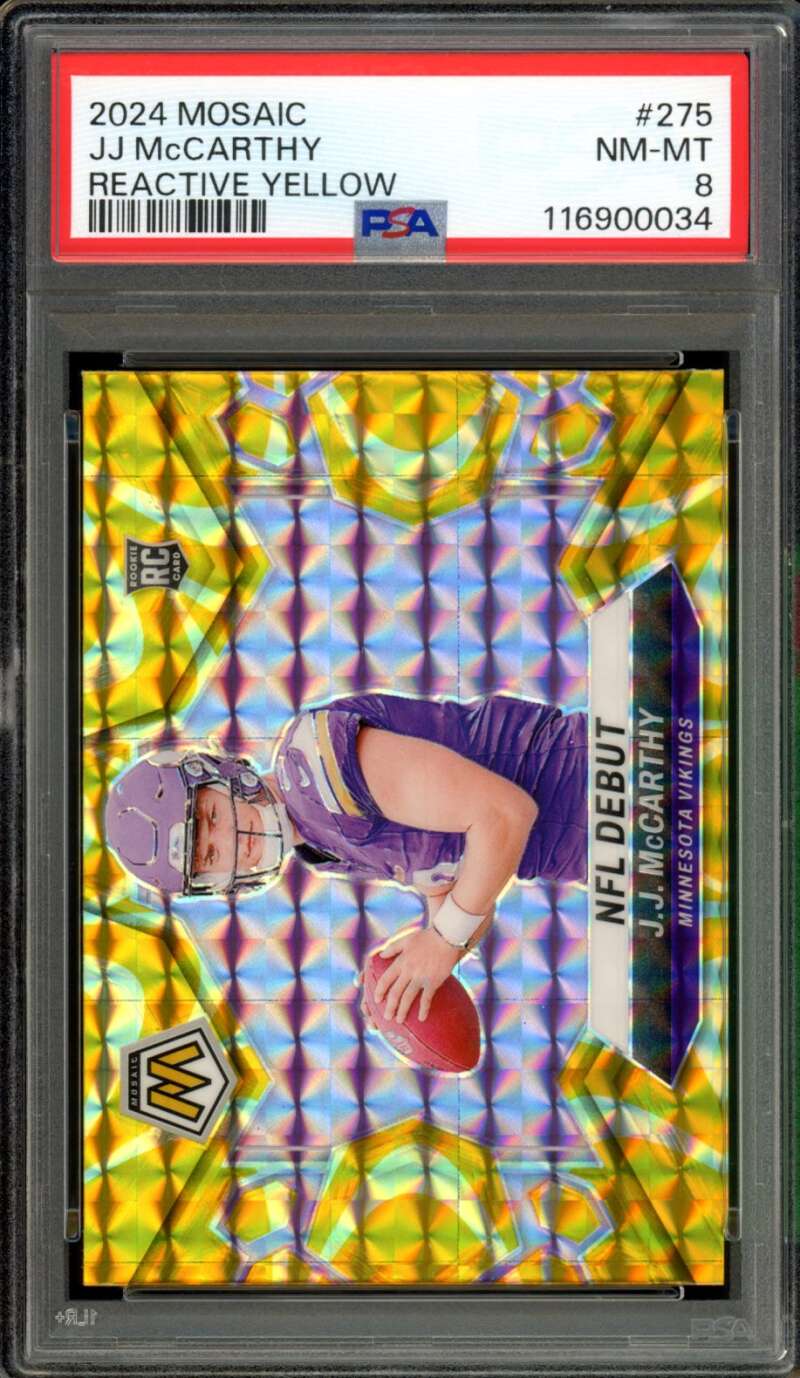 J.J. McCarthy Rookie Card 2024 Mosaic Reactive Yellow #275 PSA 8 Image 1