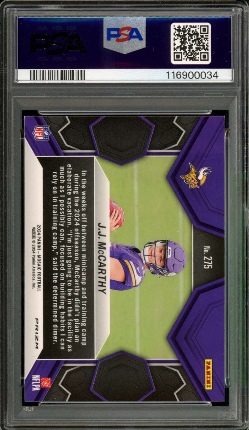 J.J. McCarthy Rookie Card 2024 Mosaic Reactive Yellow #275 PSA 8 Image 2