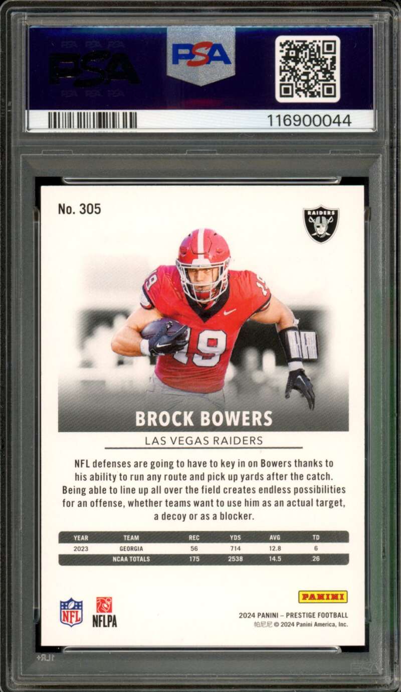 Brock Bowers Rookie Card 2024 Prestige #305 PSA 10 Image 2
