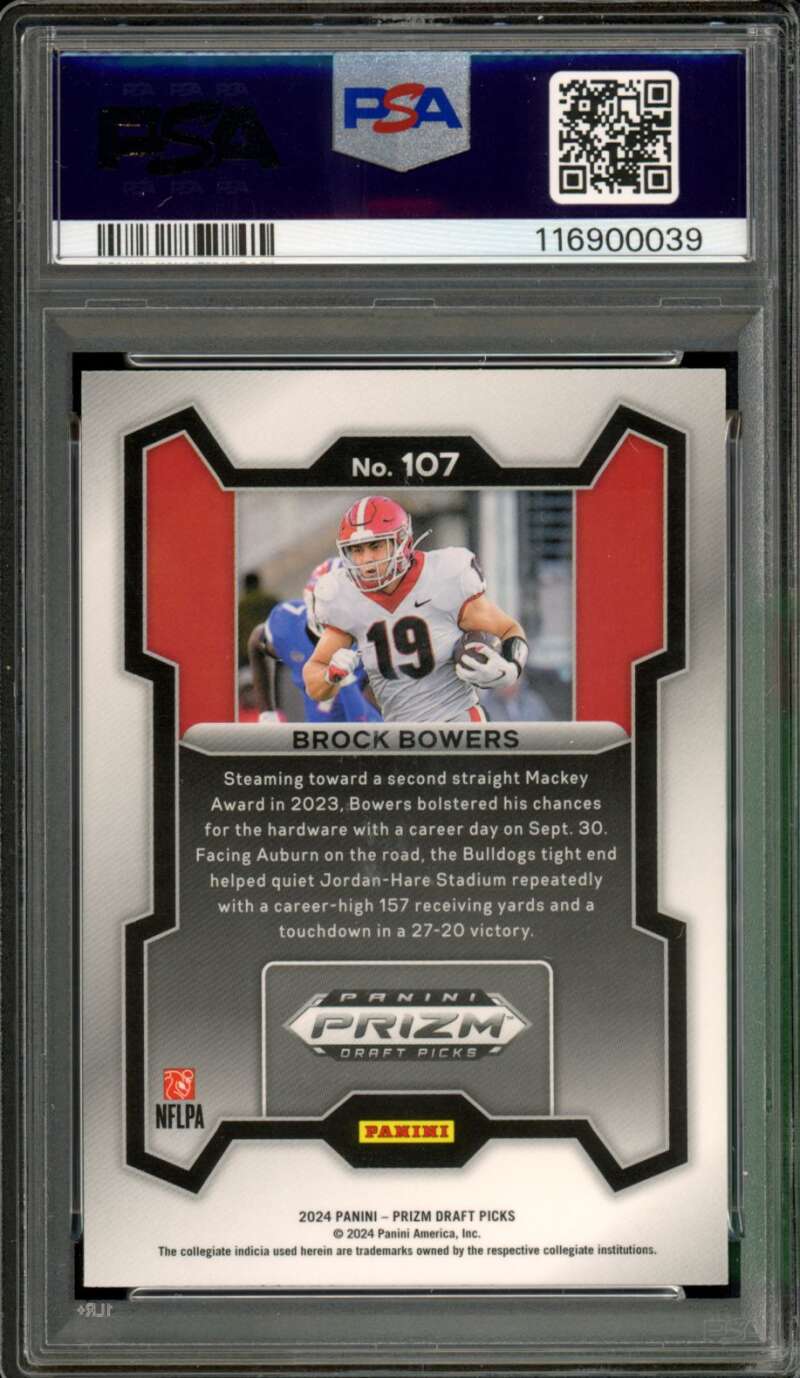 Brock Bowers Rookie Card 2024 Prizm Draft Picks #107 PSA 10 Image 2
