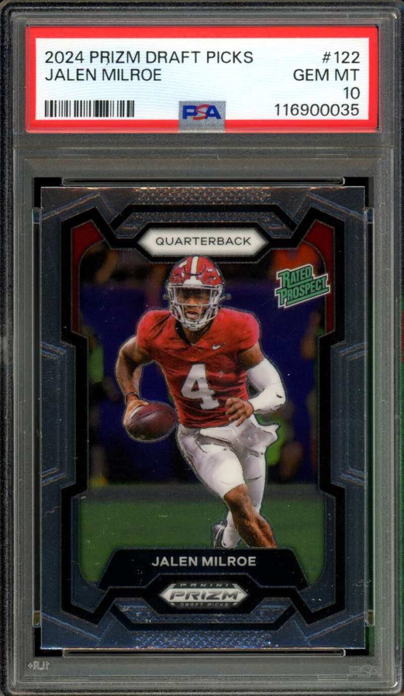 Jalen Milroe Rookie Card 2024 Prizm Draft Picks #122 PSA 10 Image 1