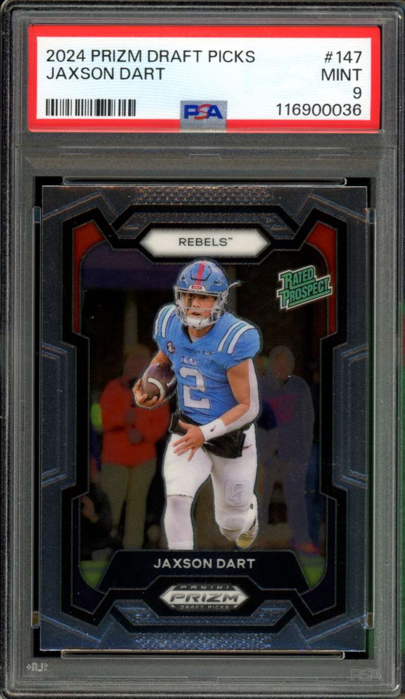 Jaxson Dart Rookie Card 2024 Prizm Draft Picks #147 PSA 9 Image 1