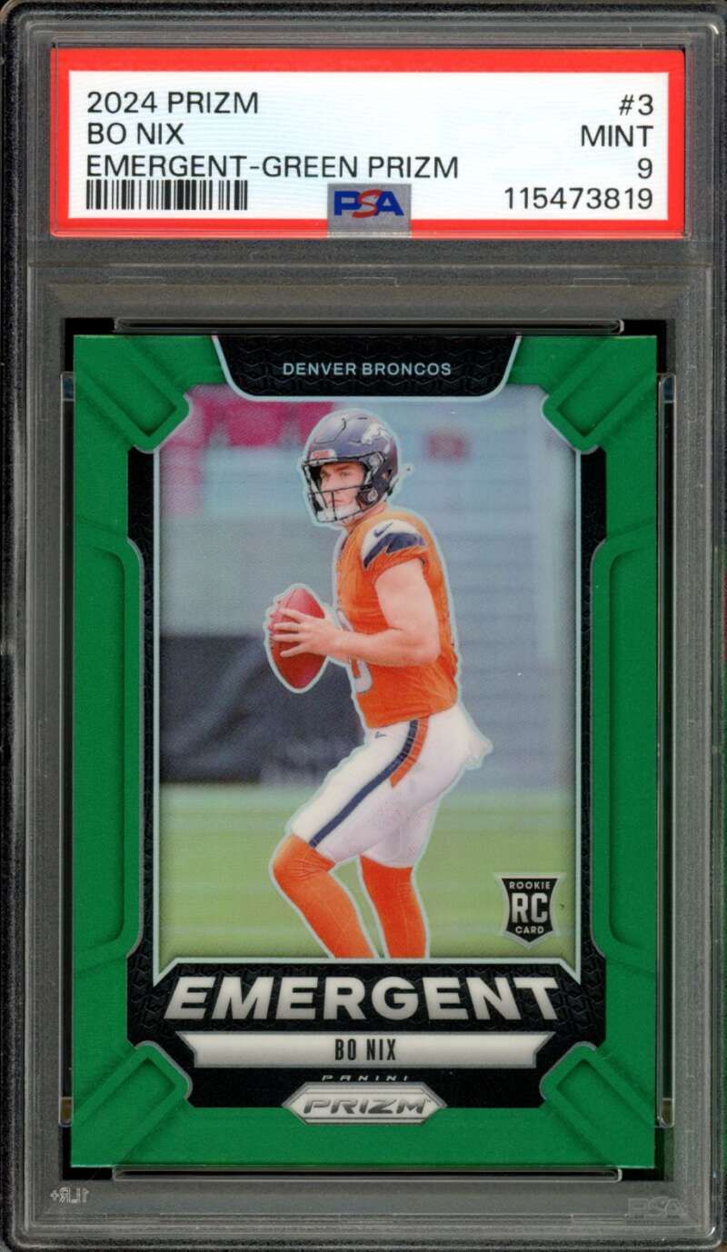 Bo Nix Rookie Card 2024 Prizm Emergent Green #3 PSA 9 Image 1