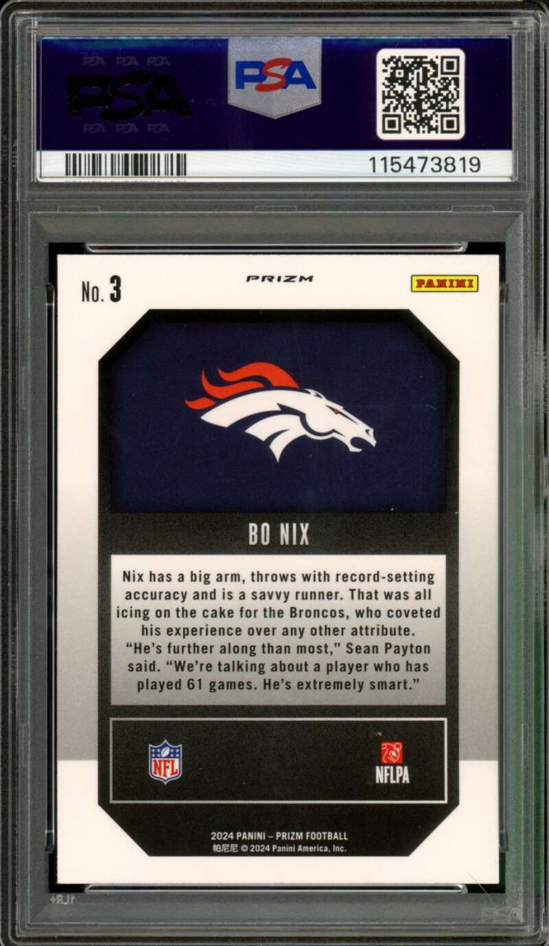 Bo Nix Rookie Card 2024 Prizm Emergent Green #3 PSA 9 Image 2