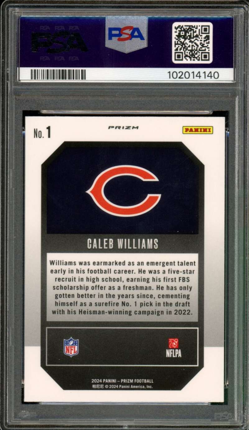 Caleb Williams Rookie Card 2024 Prizm Emergent Silver #1 PSA 9 Image 2