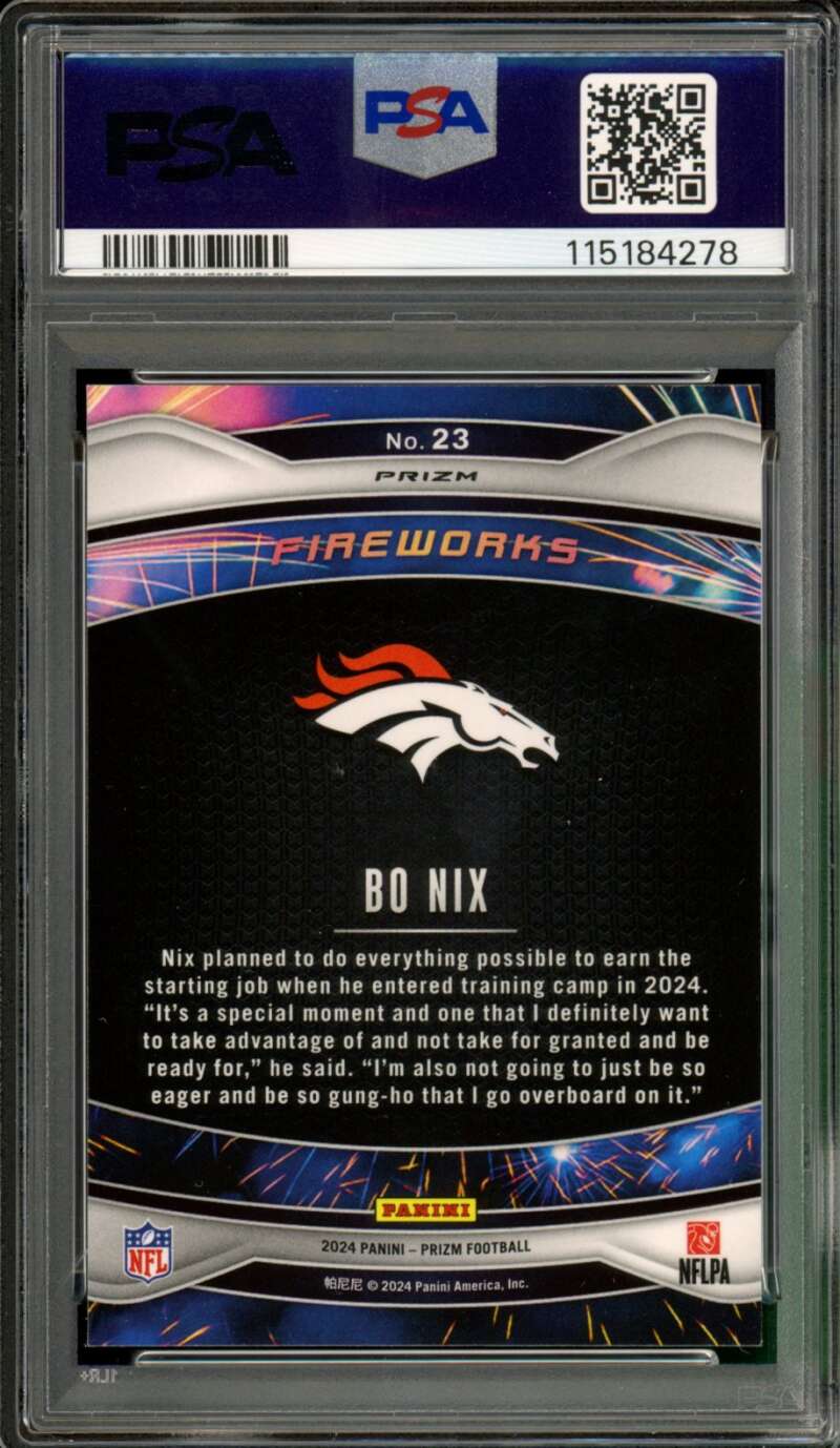 Bo Nix Rookie Card 2024 Prizm Fireworks Green Ice #23 PSA 9 Image 2