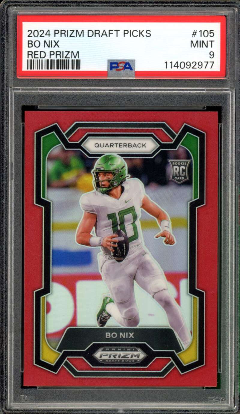 Bo Nix Rookie Card 2024 Prizm Draft Picks Red Prizm #105 PSA 9 Image 1