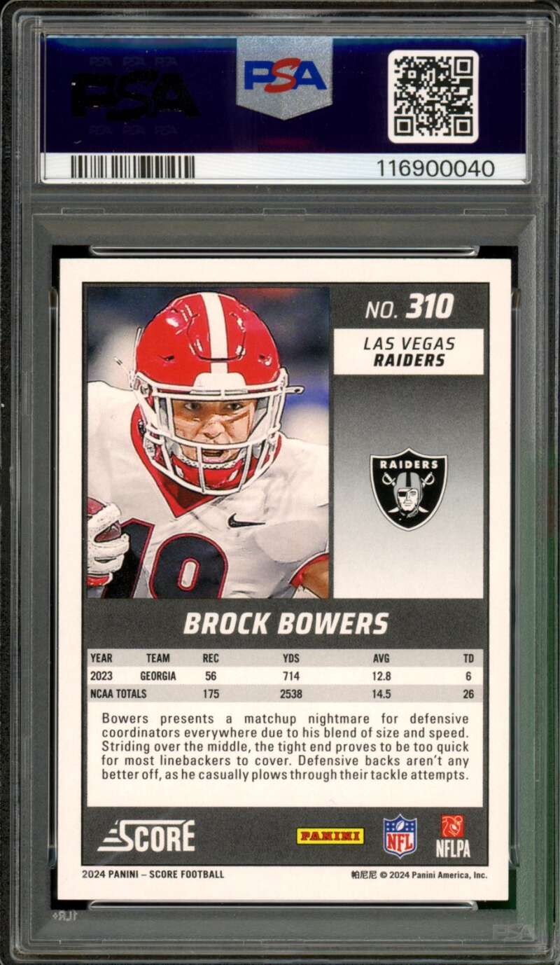 Brock Bowers Rookie Card 2024 Score #310 PSA 10 Image 2