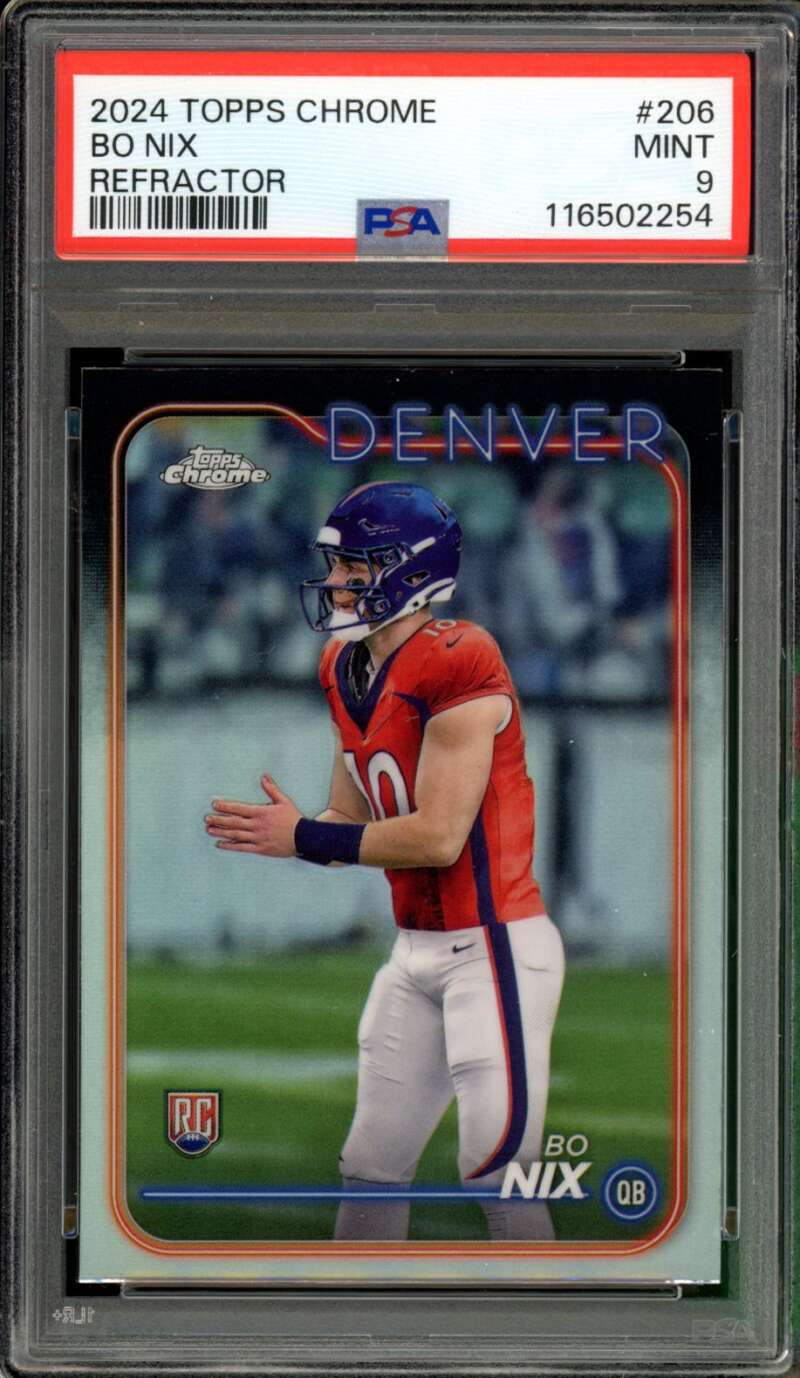 Bo Nix Rookie Card 2024 Topps Chrome Refractor #206 PSA 9 Image 1