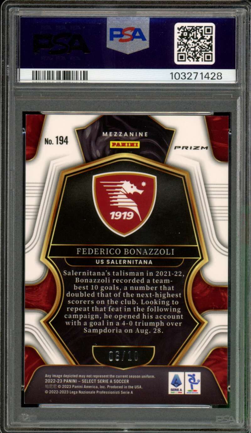 Federico Bonazzoli Card 2022-23 Select Gold Wave (6/10) #194 PSA 8 Image 2
