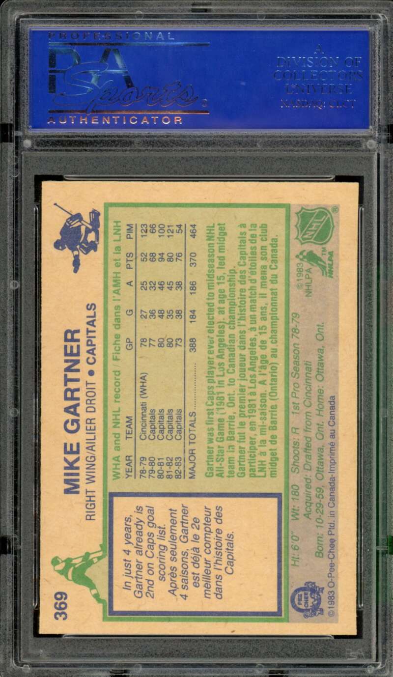 Mike Gartner Card 1983-84 O-Pee-Chee #369 PSA 9 Image 2