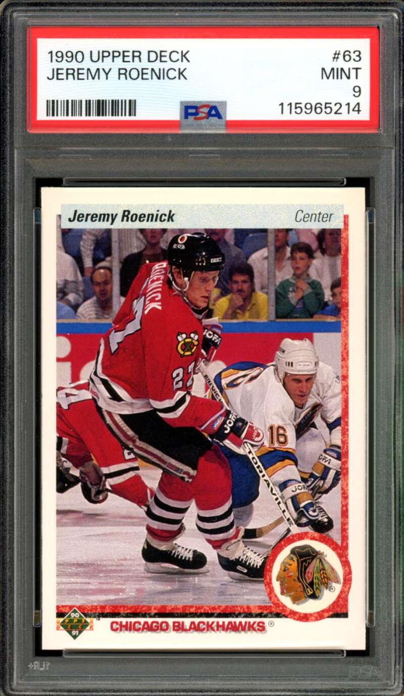 Jeremy Roenick Rookie Card 1990-91 Upper Deck #63 PSA 9 Image 1
