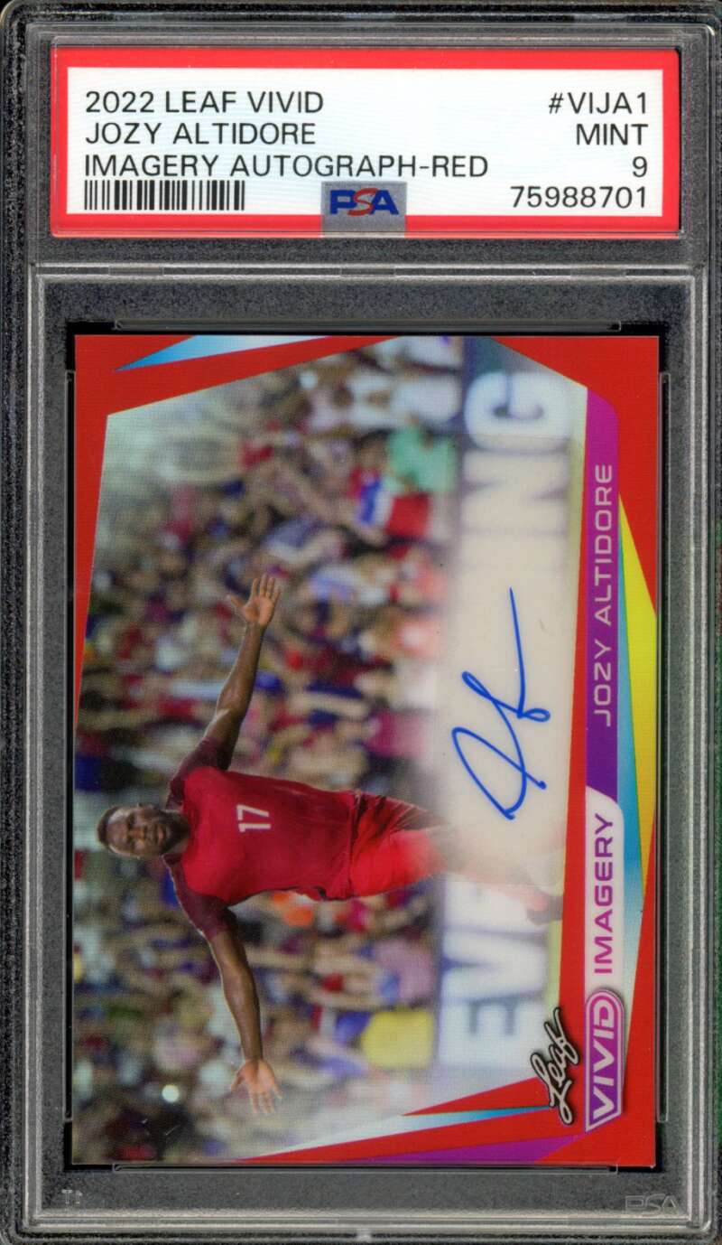 Jozy Altidore Card 2022 Leaf Vivid Imagery Autograph Red (4/6) #Vija1 PSA 9 Image 1