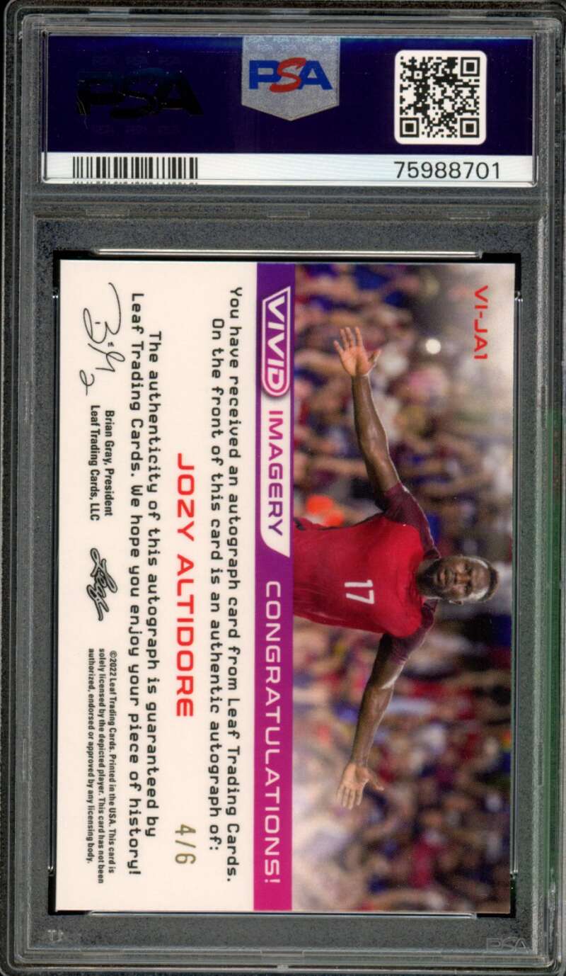 Jozy Altidore Card 2022 Leaf Vivid Imagery Autograph Red (4/6) #Vija1 PSA 9 Image 2