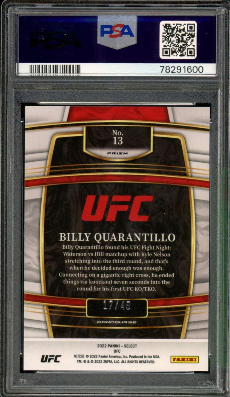 Billy Quarantillo Rookie Card 2022 Select Neon Green Prizm (17/49) #13 PSA 10 Image 2